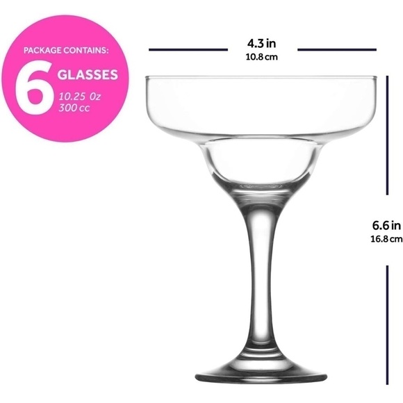 Brand New Margarita Glasses Set of 6 Cocktail Frozen Drink 10.25 oz Clear Glass - Picture 2 of 16